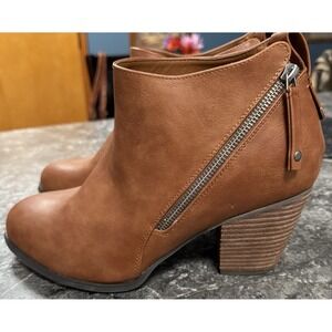 Luoika Womens Double Zip Stacked Heel Extra Wide Ankle‎ Boots Tan Sz 10.5XW